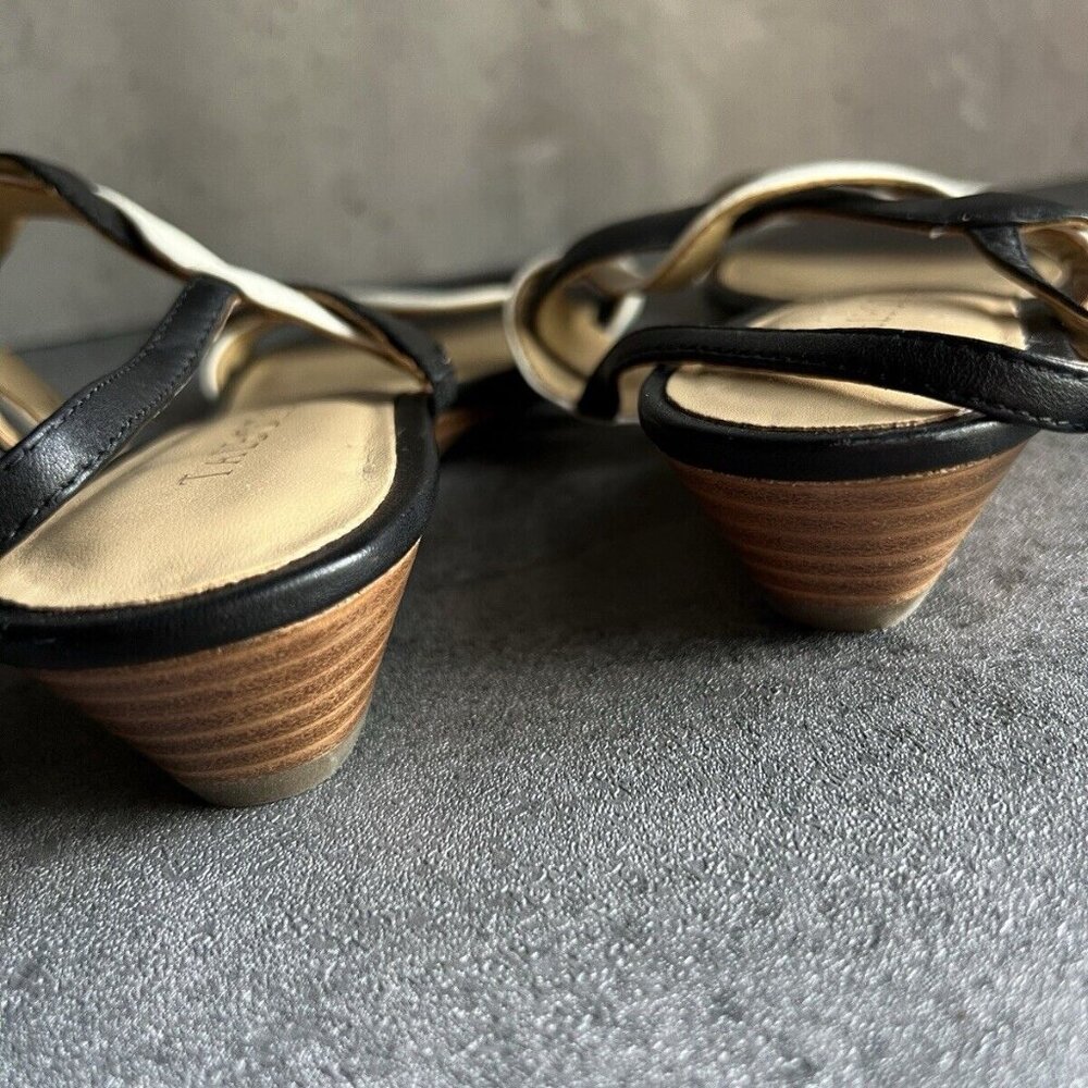 Talbots Black and White Braided Leather Slingback Sandals - Picture 10 of 16